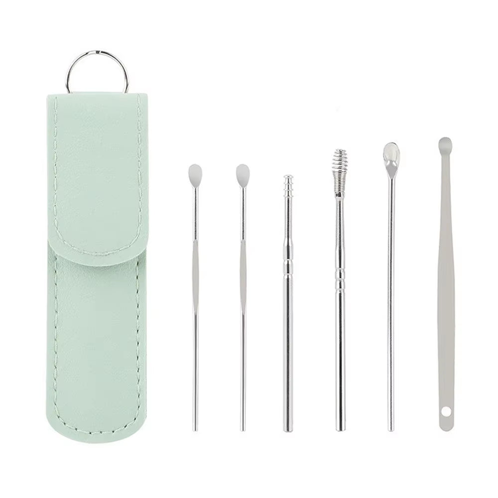 6Pcs/Set Ear Cleaner Ear Wax Pickers Stainless Steel Earpick Wax Remover Piercing Kit Earwax Curette Spoon Care Ear Clean Tools