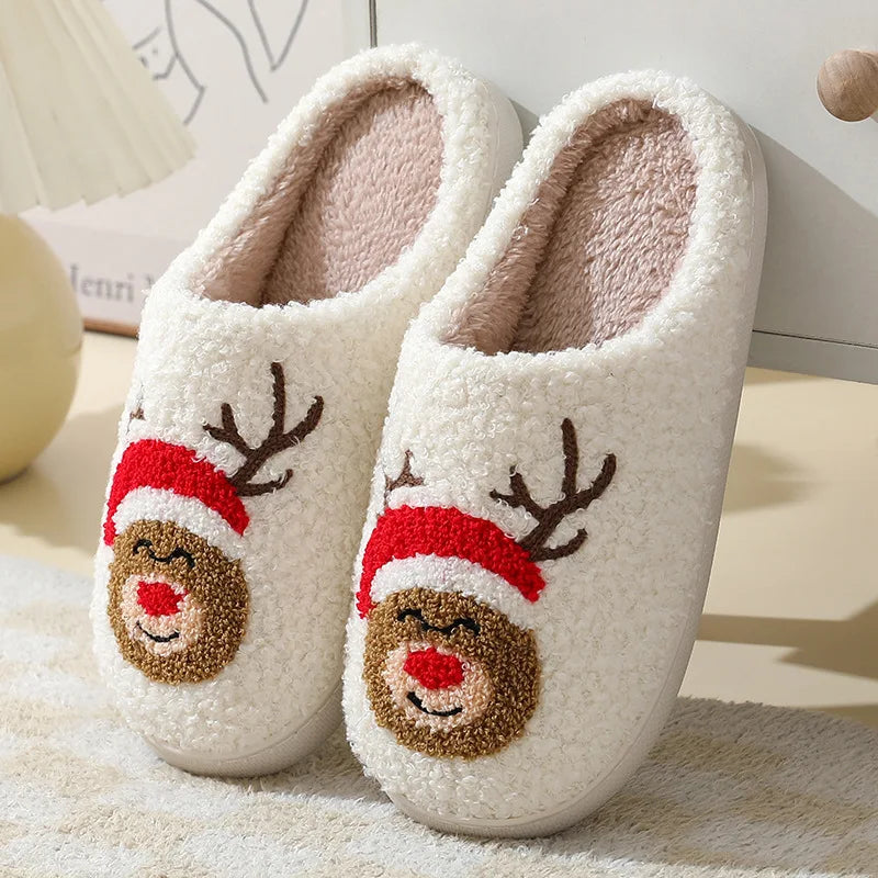 Christmas Women Slippers Cute Gingerbread Winter Warm Slides Couple Houseshoes Men Bedroom Flat Soft Sole Home Shoes for Gift