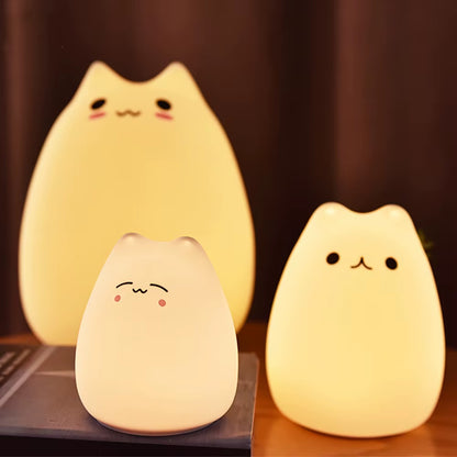 Mini Popular Cat Baby Night Lamp 7-Color Pat Touch Color-Changing Eye Protection Bedroom Bedside Night Light Gift Children